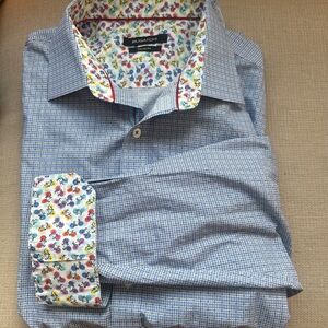 Bugatchi Multicolor Trim Blue Men's Shirt